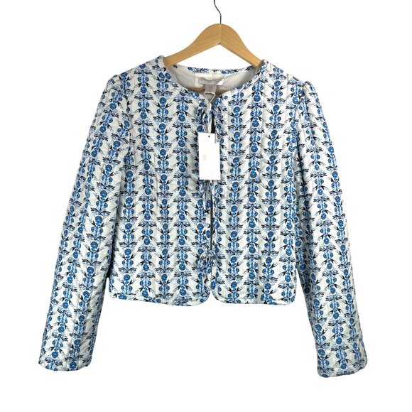 Caroline Constas Linen blend floral quilted jacket cottage core sz M - Picture 1 of 7